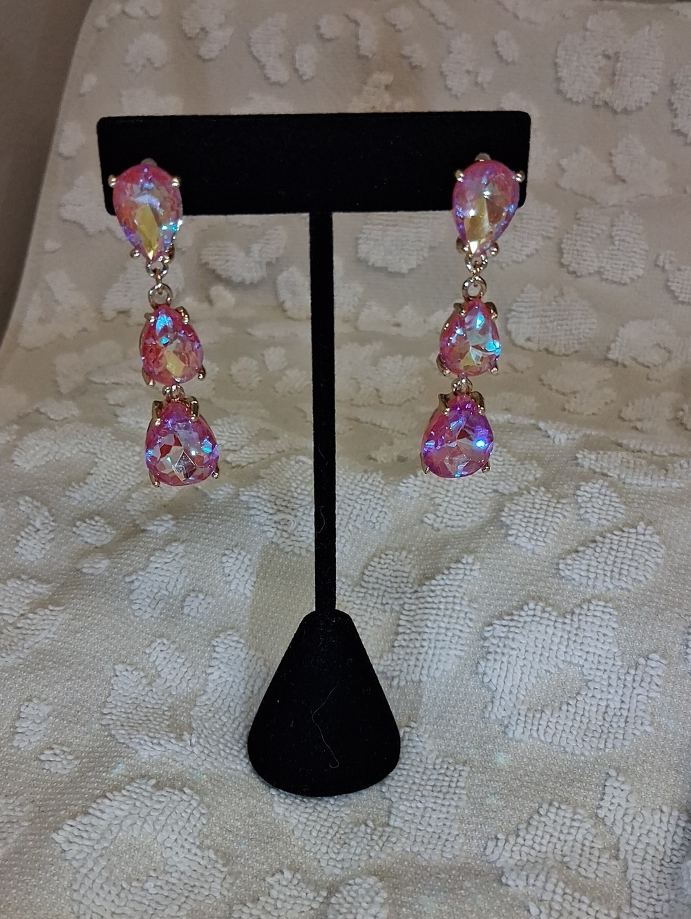 Multi Colored Pink Teardrop Dangle Earrings with Iridescent Crystals